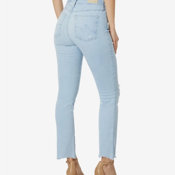 AG Adriano Goldschmied Mari Crop High Rise Slim Straight Leg Jeans Women 28 Blue - Picture 2 of 6